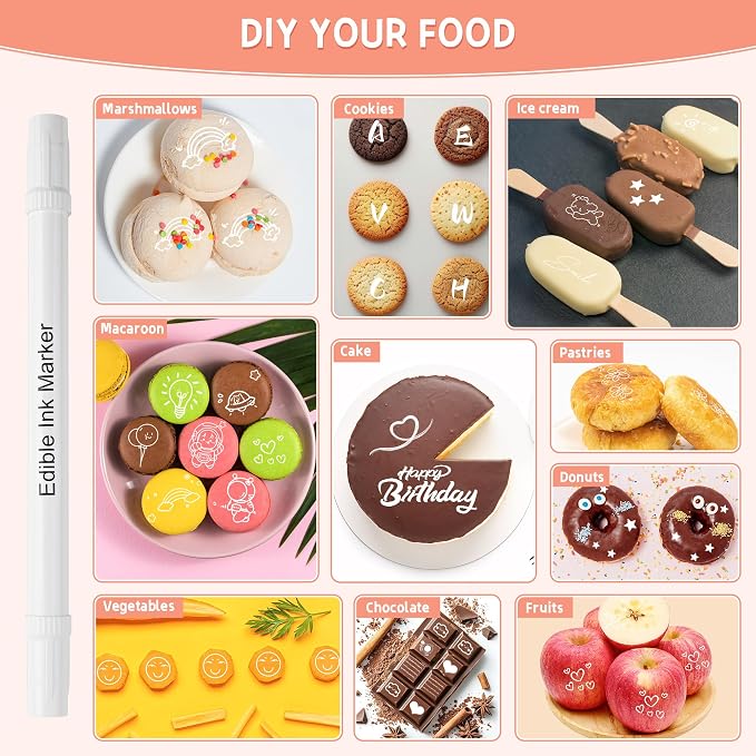 Food Coloring Markers Edible White Ink Pen Double Sided Extra Fine Tip Edible Markers for Fondant Cookie Cake Chocolate Decorating - Set of 3
