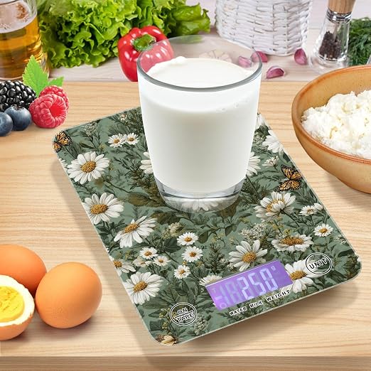 Food Scale Kitchen Scale Food Weight Scales Digital Weight Grams and Ounces Small Electronic Food Scale for Baking Cooking Summer Daisy Butterfly Green