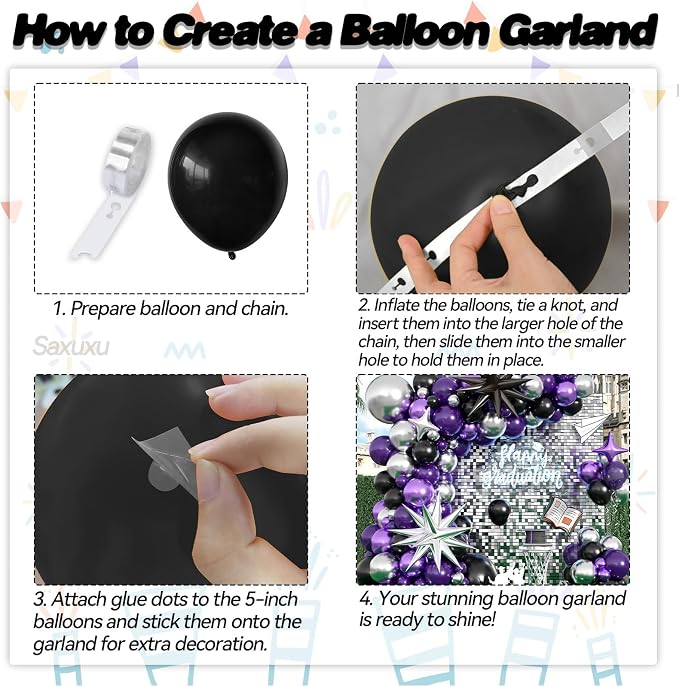 Purple Black Balloon Arch Kit, Black Purple Silver Balloons garland Arch kit, Sliver Star Foil Balloons For Birthday Baby Shower Party Wedding Bachelorette Bridal Shower Graduation Halloween Decor