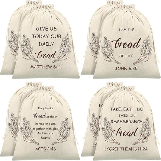 Vesici 8 Pcs Scripture Linen Bread Bag for Homemade Sourdough Bread 12" x 15" Reusable Drawstring Storage Bags Large Unbleached Food Storage Container to Keep Fresh for Bakery Home