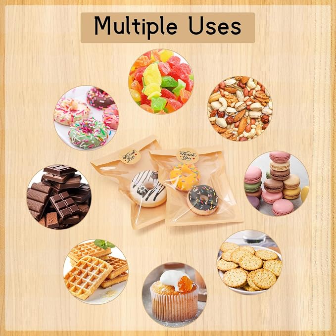 120 Pack Cookie Bags with Seal, 5.1x7.5 Inch Self Sealing Paper Bakery Bags with Window, Heat Sealable & Grease Resistant To Go Sleeves for Donuts Scone Brownie Snacks