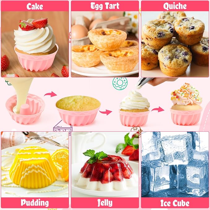 R HORSE 42Pcs Silicone Baking Molds Pumpkin Shapes Baking Cups Non-Stick Donut Wrapper Mold Muffin Liners Washable Reusable Wrappers Holders for Pan Oven Microwave Dishwasher