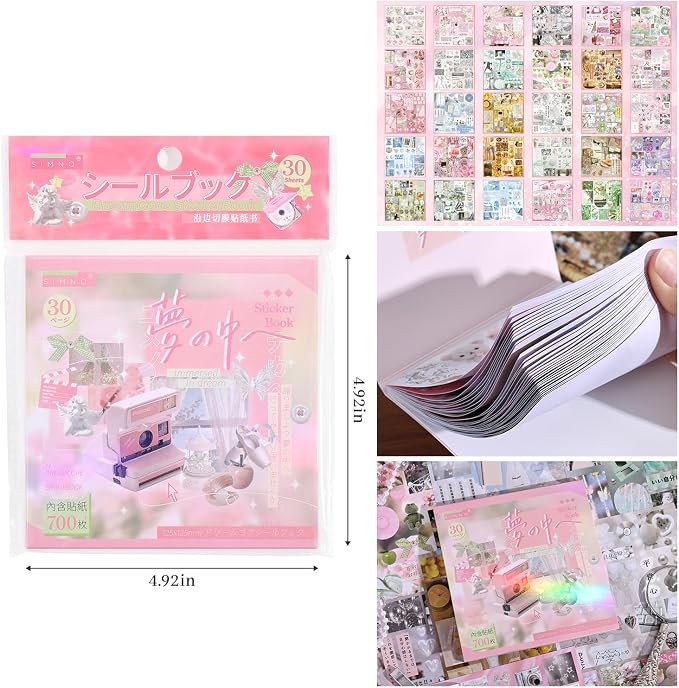 Girl's Japanese Retro Sticker Book, Nostalgic Theme - 700+ Japanese dreamcore Style Glitter Stickers, for DIY Scrapbooking Journaling Handbook Decoration