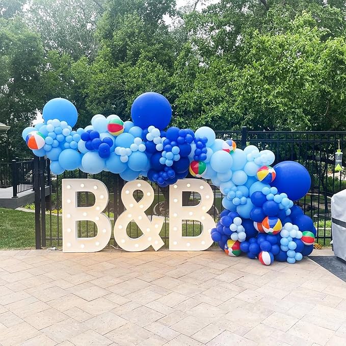 NISOCY 124Pcs Blue Balloons Garland Arch Kit, 18In 12In 10In 5In Baby Light Blue Royal Blue Metallic Blue Balloons for Baby Shower Birthday Baseball Nautical 4th of July Independence Party Decorations