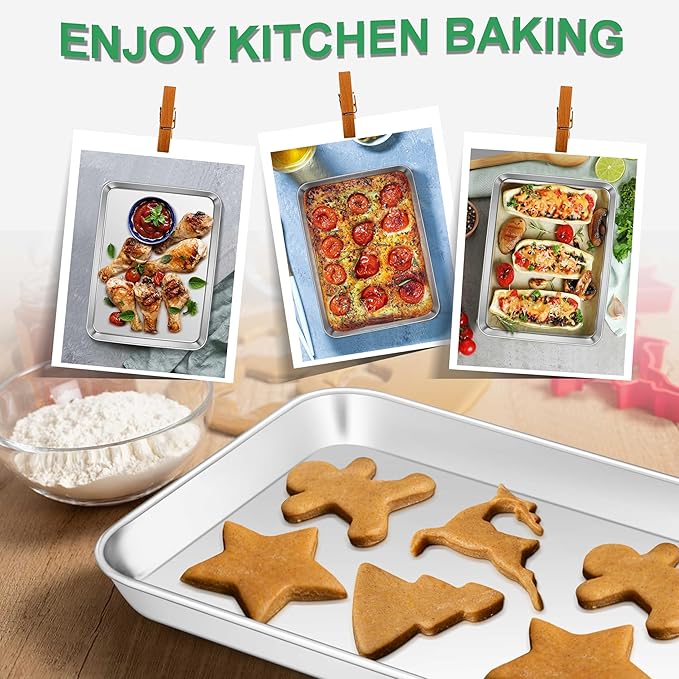 10.4 Inch Baking Sheet Pan, Joyfair Stainless Steel Cookie Sheet Toaster Oven Tray, Professional Bakeware for Cookie/Bacon/Bread, Rolled Rim & Mirror Finish, Rust Resistant & Dishwasher Safe