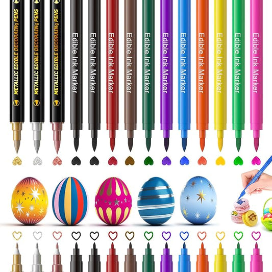 Jewem Edible Markers for Cookie Decorating, 14 Pcs Food Coloring Pens, Double-Sided Food Grade Pens with Fine & Thick Tip for Decorating Fondant, Cakes, Cookies, Icing, Frosting and Macarons