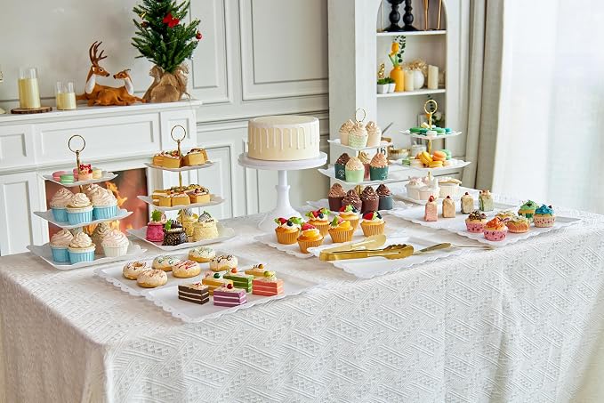 13-Piece Cake Display Set, 4 Square 3-Tier Cupcake Stands, Large Cake Stand, 6 Rectangular Trays, Golden Tongs & Server – Dessert Table Display for Weddings, Baby Showers & Parties