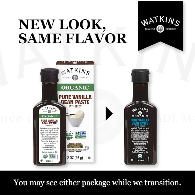 Watkins Organic Pure Vanilla Bean Paste, Non-GMO, Kosher, 2 oz. Bottle, 1-Pack