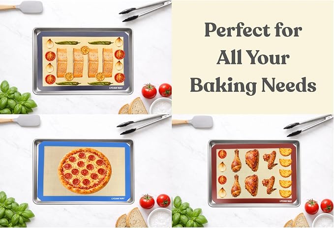 Silicone Baking Mats Set of 2, Half Sheet Nonstick Reusable Extra Thick Baking Sheet Liners for Cookies, Macarons, Bread, Pizza, Pastry, Blue