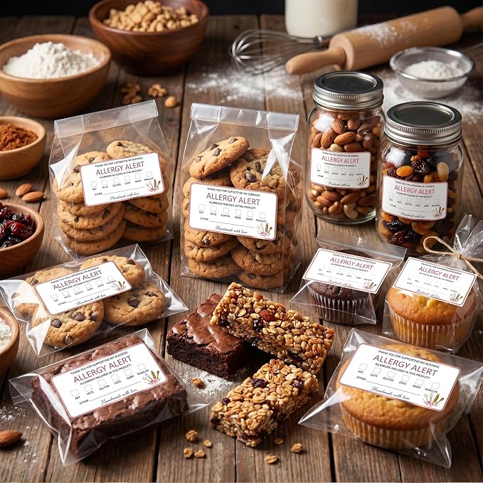 Creation Allergen Warning Stickers Food Allergy Ingredients Label Stickers | 200 Pcs Food Allergy Decals, Ingredients Label Stickers, Waterproof Sticker, Bakery Food Bag Restaurant Kitchen Catering Use