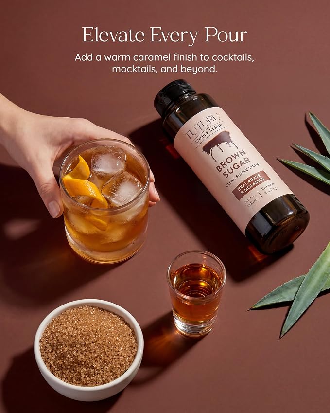 Brown Sugar Agave Simple Syrup for Coffee & Cocktails - Clean Simple Syrup Sweetened with Raw Agave Nectar and Molasses - 13.5 oz