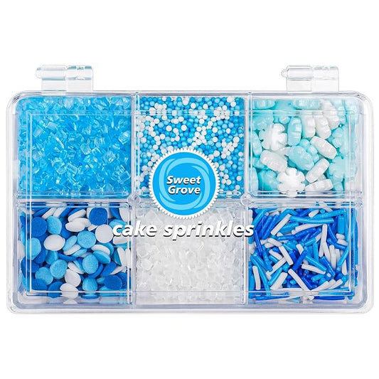 Frozen Winter Sprinkles for Cake Decorating - 6.53 oz Edible Blue White Snowflake Sprinkles, Coarse Sugar, Confetti, Nonpareils & Jimmies Sprinkle Mix, Ice Princess Themed Cupcake Cookie Decorations