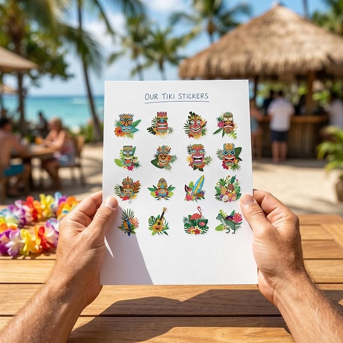 Hawaiian Luau Stickers Roll - 1000 Pcs Tropical Hawaii Stickers, Summer Waterproof Sticker for Scrapbook Journal Envelope Card Water Bottle, Party Favor Decorations