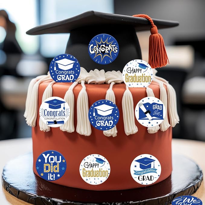 36PCS Edible Graduation Cap Cupcake Toppers Wafer Paper Grad Cap Diploma Cake Decorations Edible Grad Cap Cupcake Picks for 2026 Grad Theme Party Cake Decor Supplies (Blue)