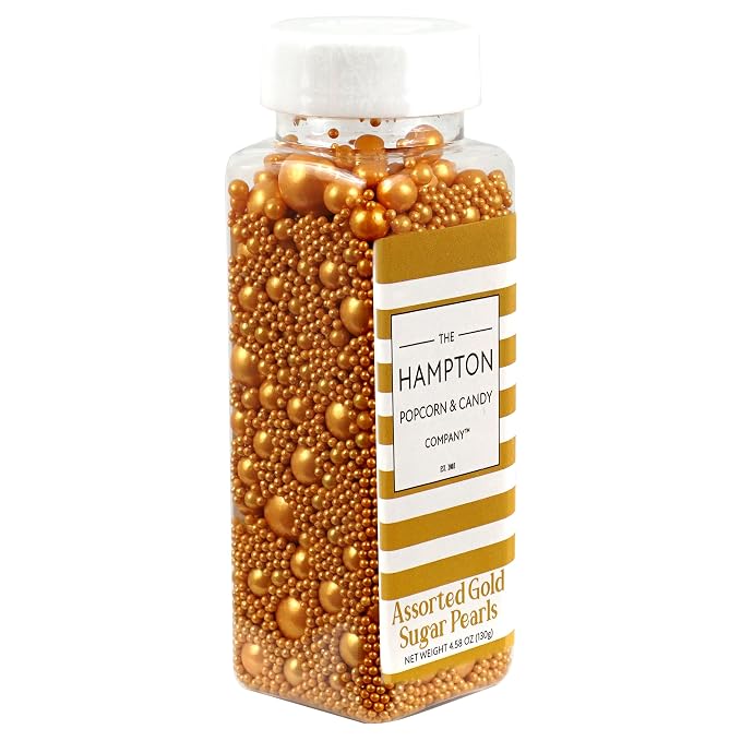 Gold Sprinkles Edible Pearls 4.58 oz, Gold Pearls For Cake Decorating