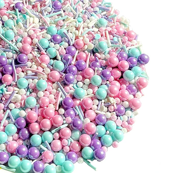 Edible Pink Purple Blue and White Pearl Confetti Jimmies Sprinkles 130g/4.5oz Pastel Sprinkles for Cake Decorating Baking Ice Cream Cupcakes Wedding Party Valentines Christmas Supplies
