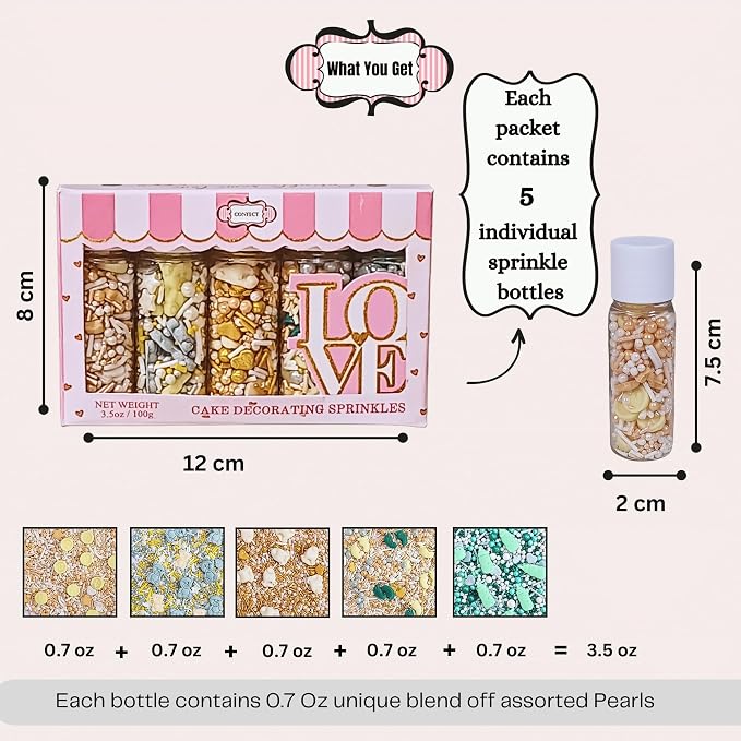 Confect Neutral Baby Shower Sprinkles | Gender Reveal Sprinkles | Pack of 5 Mix Teddy Bears, Baby Feed Bottles & Baby Feet Sprinkle | Vegan, Gluten-Free, Nut-Free, Soy-Free, Dairy-Free, Palm Oil-Free - 5 Oz