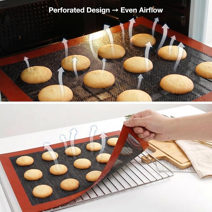 Perforated Silicone Baking Mats for Full Sheet Pan 15x23in, Eclair Silicone Baking Mat, Nonstick Reusable Breathable Air Mat, Heat Resistant, Pack of 10