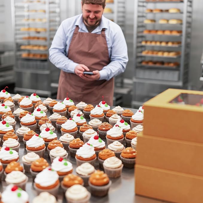 50 PCS 12 Count Cupcake Boxes Bulk for Dessert | Brown,Clear Window,Kraft,Cupcake Containers,Dozen,Deep,Cupcake Carrier With Inserts&Sticker,for Party, Birthday,Holiday,Gift