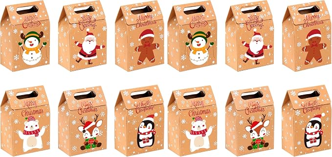JOICEE Christmas Kraft Paper Gift Boxes 24pcs Xmas Goodies Treat Candy Bags Boxes for Christmas Party Favor (Pack of 2)