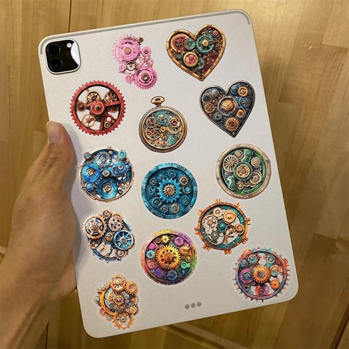 Steampunk Gear Stickers – Vintage Mechanical Clockwork Transparent 50PCS Scrapbooking Stickers for Journaling,Resin Crafts, Laptop, Gift Decoration, Retro Industrial Punk Aesthetic (Colourful-B7)