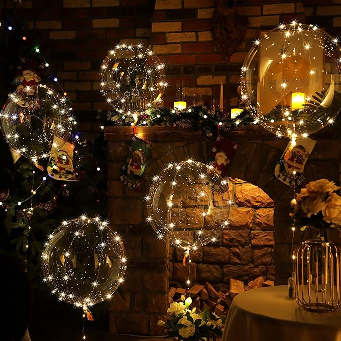 Weewooday Lighted up Balloons, 7 Packs 20 Inch Valentines Bobo Balloons with 10ft LED String Lights for Valentines Day Wedding Christmas Birthday Decoration(Warm White)