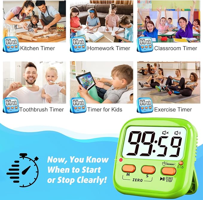 2 Pack Digital Timer for Kids, Magnetic Kitchen Timers for Cooking, Egg, Teachers, Classroom, Study, Exercise, Oven Baking - AAA Battery Included