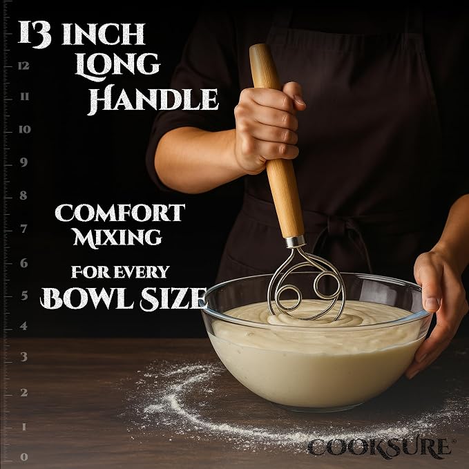 2Pcs Danish Dough Whisk & Bread Lame for Sourdough Bread – Wooden Handle Dough Whisk Mixer and Bread Scoring Tool, Artisan Sourdough Baking Tools & Bread Baking Supplies