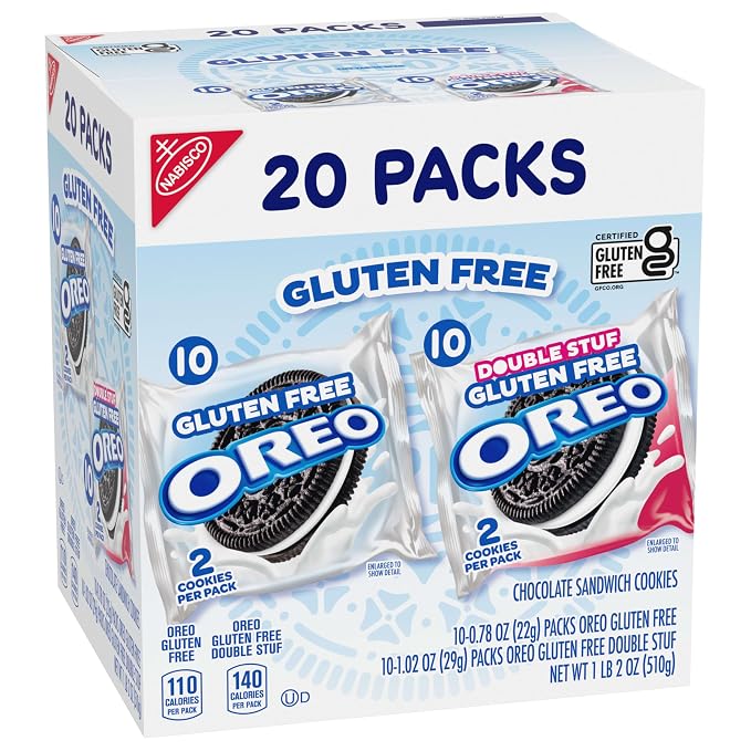 OREO Gluten Free Original & Double Stuf Chocolate Sandwich Cookies Variety Pack, Gluten Free Cookies, 20 Snack Packs (2 Cookies Per Pack)