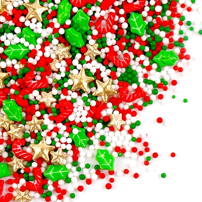 Christmas Sprinkles, Edible Christmas Sugar Sprinkles for Cake Decorating, Cupcake, Cookies, Baking Cake Topper Decorations, Holiday Party Supplies, Cane, Star, Tree, 180g/ 6.35oz