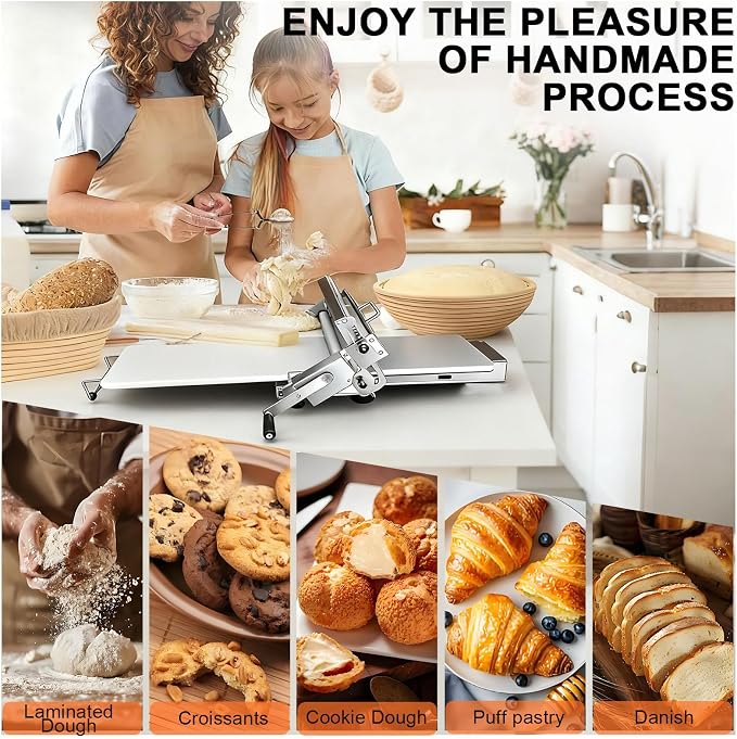 40.9''x22.8 Folding Dough Sheeter, Manual Dough Roller Machine, Thicknesses from 0 to 25 mm, Stainless Steel Hand Crank Dough Roller for Croissants, Pizza Pasta Pastry Fondant Type400