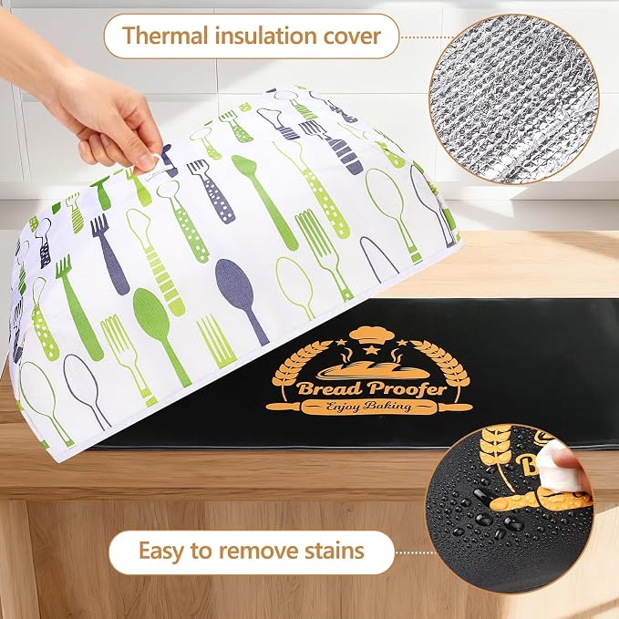 Yinsun Sourdough Warmer Bread Proofer with 24H Timer and Insulating Cover, 32°F - 122°F Adjustable Sourdough Warming Mat, Sourdough Starter Kit for Home Baker with Dough Scraper & Whisk