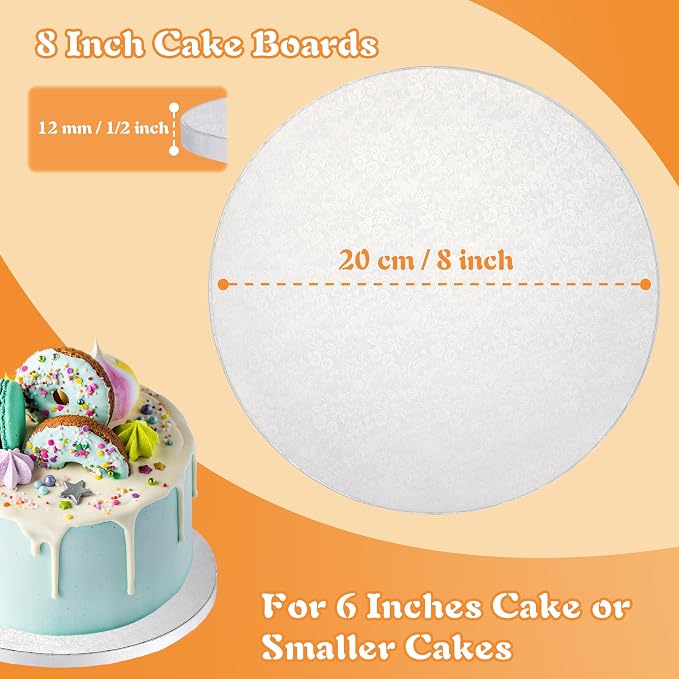 8 Inch Cake Drums,Cake Board 8 Inch Round White(12-Pack) 1/2 Inch Thick Cake Boards with Banner Cake Topper-Sturdy,Greaseproof for Birthday Wedding Multi-Tiered Party Cake Boards