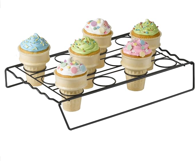 Nifty Ice Cream Cone Cupcake Baking Rack – Holds up to 12 Medium & Large Cupcake Cones, Non-Stick, Dishwasher Safe, Use for Baking, Cooling & Serving Treats