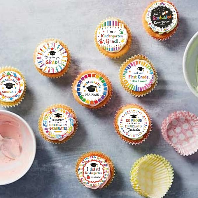 60 PCS Edible Kindergarten Graduation Cupcake Toppers 2026 Preschool Graduation Theme Cupcake Picks Class of 2026 Congrats Grad Cap Cake Decorations for 2026 Kindergarten Graduations Party Supplies