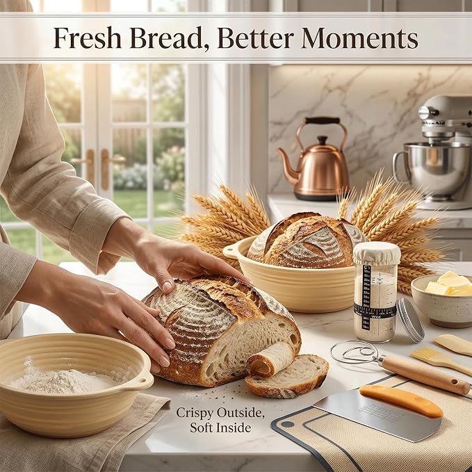 Sourdough Starter Kit, 28Pcs Sourdough Bread Baking Supplies, Sour Dough Bread Kit with 2 Silicone Banneton Bread Proofing Baskets, Sourdough Kit with Glass Starter Jar, Complete Bread Making tools