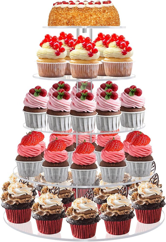 Cupcake Stand for 53 Cupcakes, 5 Tier Cupcake Holder, Clear Round Cupcake Tower, Acrylic Cupcake Stand, Cupcake Display Stand for Party, Wedding, Birthday, Baby Shower, Halloween