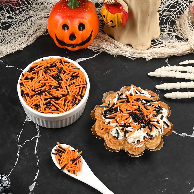 Jimmies Sprinkles for Cake Decorating, Black & Orange Sprinkles Perfect for Cupcake Toppers Wedding Party Valentines Halloween Christmas Supplies 4.23 Ounce