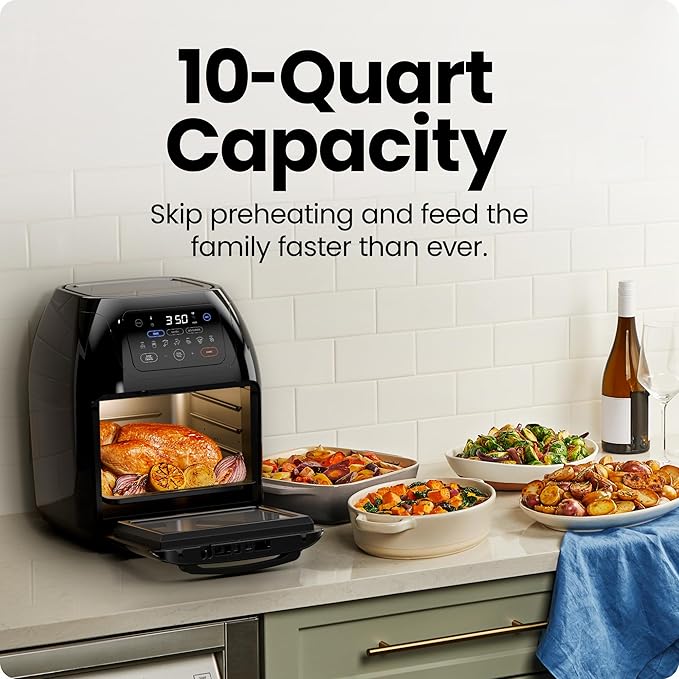 CHEFMAN Multifunctional Digital Air Fryer+ Rotisserie, Dehydrator, Convection Oven, 17 Touch Screen Presets Fry, Roast, Dehydrate, Bake, XL 10L Family Size, Auto Shutoff, Large Easy-View Window, Black