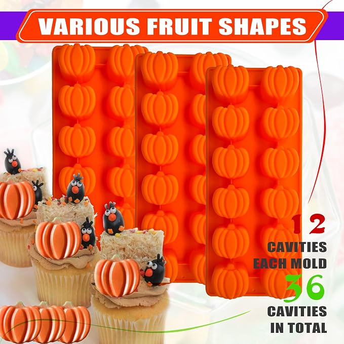 Halloween Pumpkin Chocolate Mold 3 PCS Silicone Chocolate Mold With 2 Dropper-12 Cavity Autumn Candy Mold for Baking Cake Decoration Thanksgiving Cake Soap Candle Cookies