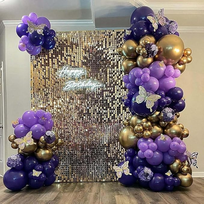 Purple and Gold Balloons Garland Arch Kit - 5 10 12 18 inch Different Size Purple Dark Purple Metallic Gold Balloons for Birthday Baby Shower Anniversary Adults Prom Luxury Party Decorations
