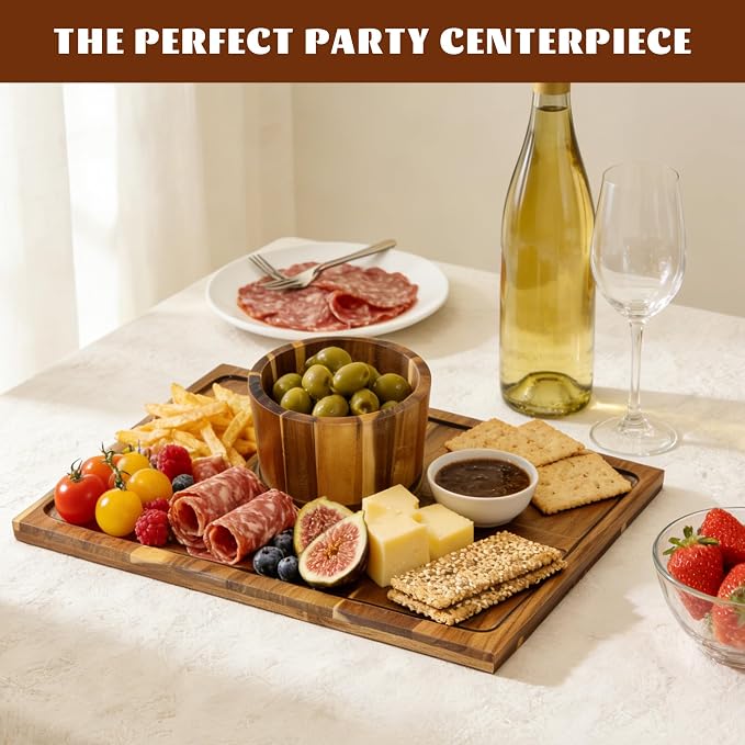 Jolitac Acacia Wood Cake Stand with Lid - Extra Large 17" Rectangular 2-in-1 Dessert Display & Charcuterie Board, Shatterproof Acrylic Dome for Freshness, Perfect for Weddings Parties Gifts