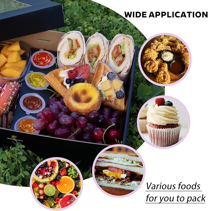 Black Cardboard Grazing Box, 8 PCS Outdoor Platter Serving Box w/Clear Lid for 5-8 People To Go, Stably Filled Disposable Catering Trays w/Lid for Food Take Out (15"x10"x3.5")