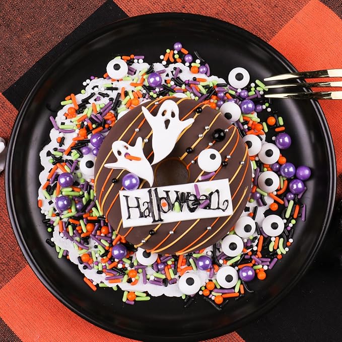 Halloween Sprinkles for Cake Decorating, Edible Candy Eyes Purple Orange Green Sprinkles, Eyeball Sprinkles for Baking Cupcakes Cookies 3.5oz