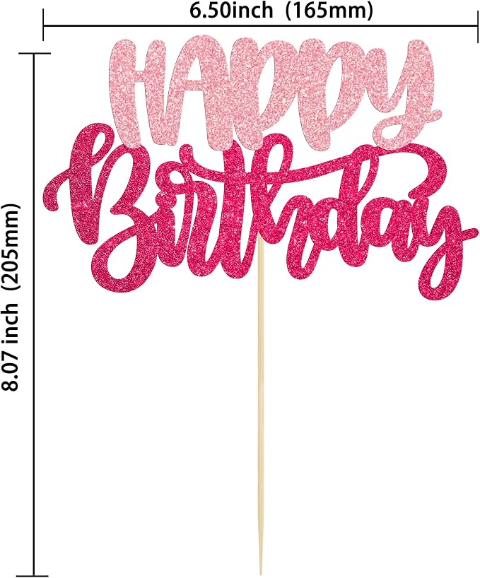 Gyufise 1Pcs Happy Birthday Cake Topper Glitter Happy Birthday Cake Pick for Celebrating Wedding Anniversary Theme Party Cake Decorations Supplies Pink Rose Red