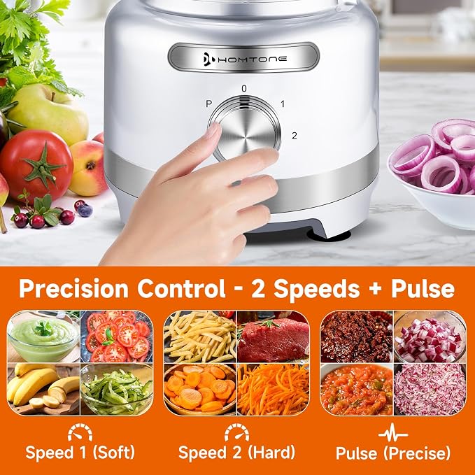 Homtone 16 Cup Food Processor, Large 9-I-1 Chopper with French Fry Cutter | 7 Blades, Veggie Shred, Slice, Pizza Dough Knead, Salsa Meat Chop, Cheese Grate, Home Week Meal Prep, Healthy Snack, 3-Speed