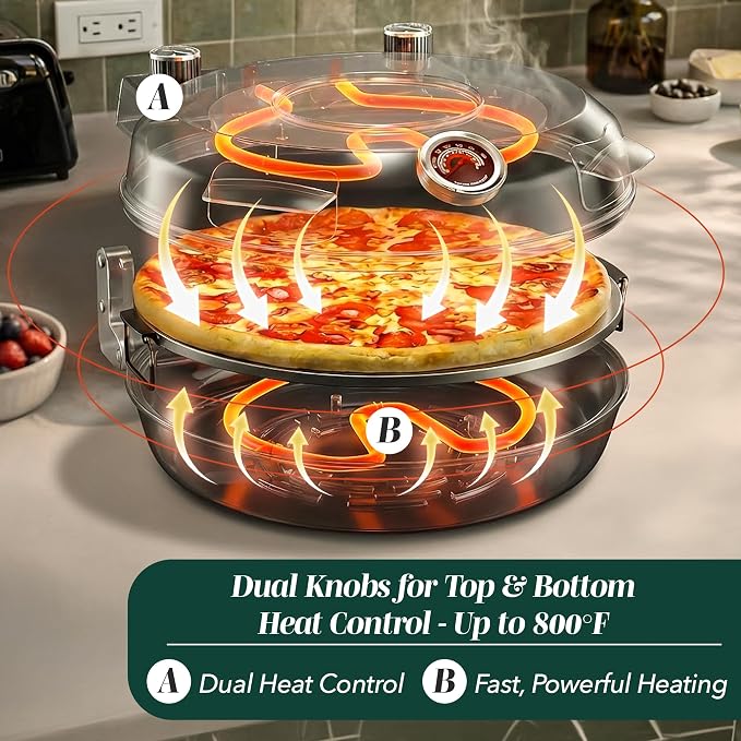 Cook With Color Electric Countertop Pizza Oven, Indoor Crispy Crust Pizza Maker, 12 Inch Pizza Oven with Ceramic Stone, Heats up to 800°F, Dual Temperature Control, Includes Pizza Peel, Gunmetal Gray