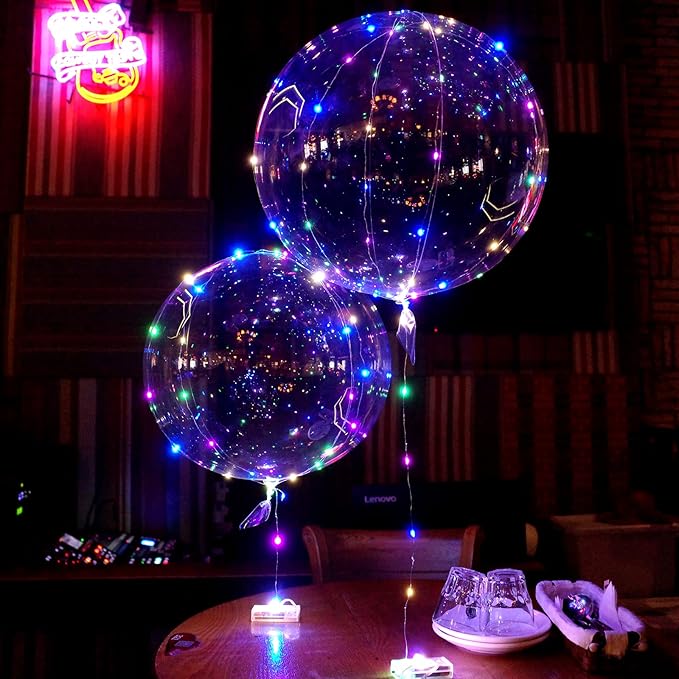 20 Pack Led Balloons Light Up with Colorful Led Lights | 24 Pcs with 20 Inch Transparent Balloons and 20 Led Lights | Perfect Supply for Glow Stick Party, Birthday Party, Wedding
