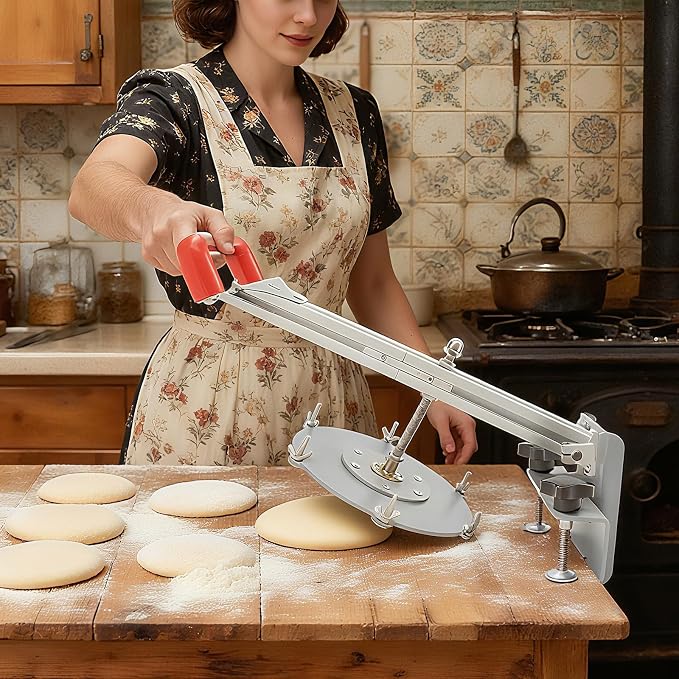 Manual Pizza Dough Press Machine 8.66in Stainless Steel Pizza Press, Pastry Sheeter with Adjustable Thickness 0.12-0.98in for Home and Commercial Pizza, Pie, Soft Roll Making