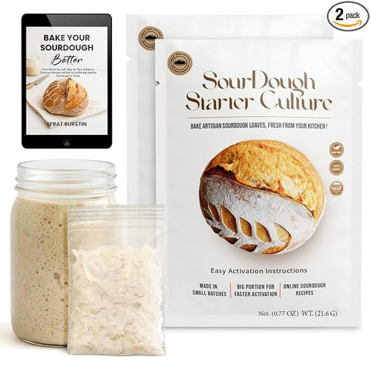 ERNEY Dehydrated Sourdough Starter for Bread Making - Perfect Rise Organic Sourdough Bread Flour with Instruction - Versatile Homemade Pastry Flour Perfect for Artisan Loaf Pizza Muffins - 2 pack